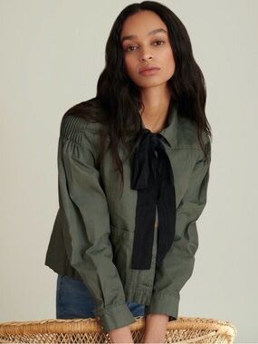 NEW Veronica Beard Weslyn Bow Accent Jacket in Army Green XL